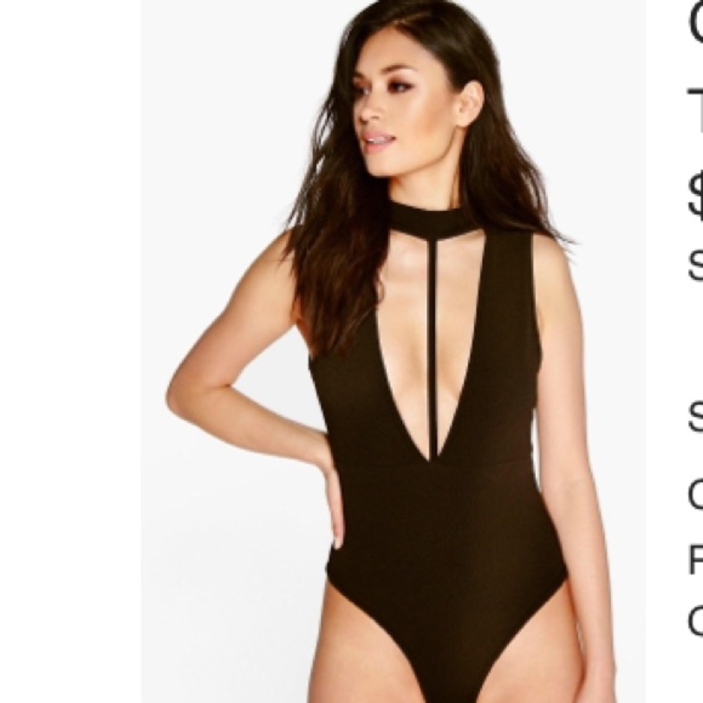 Boohoo Black Plunge Bodysuit.US S